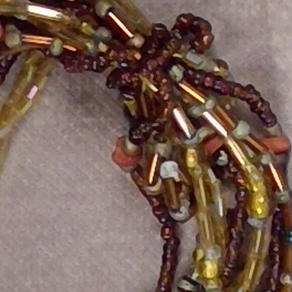 Multi-strand leftover seed beaded bracelet brown amber - Picture 1 of 2